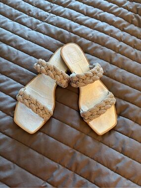 Dolce Vita Beaded Braided Slide Sandals - Silver